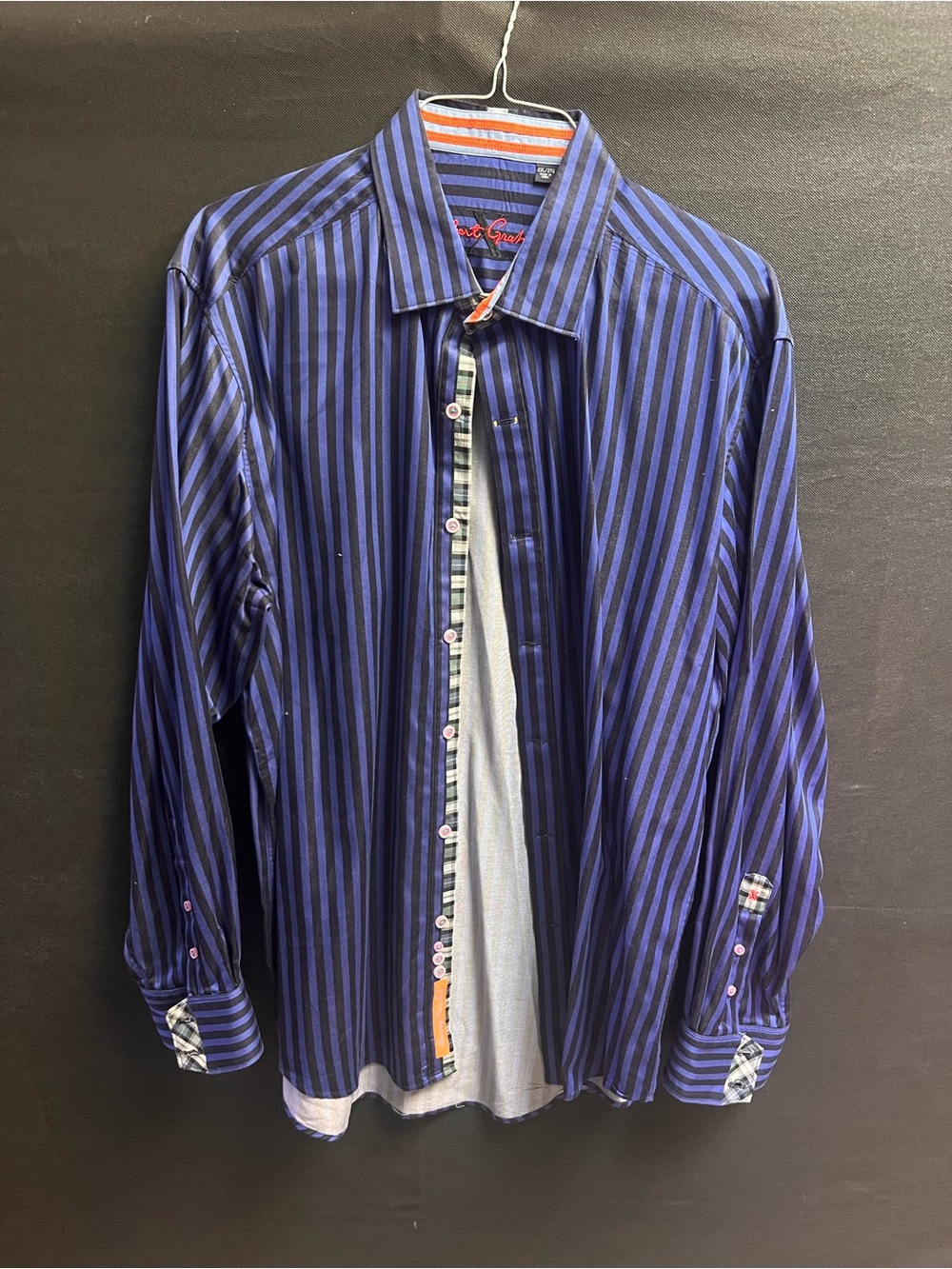 Robert Graham Blue & Black Striped Button-Front Dress Shirt